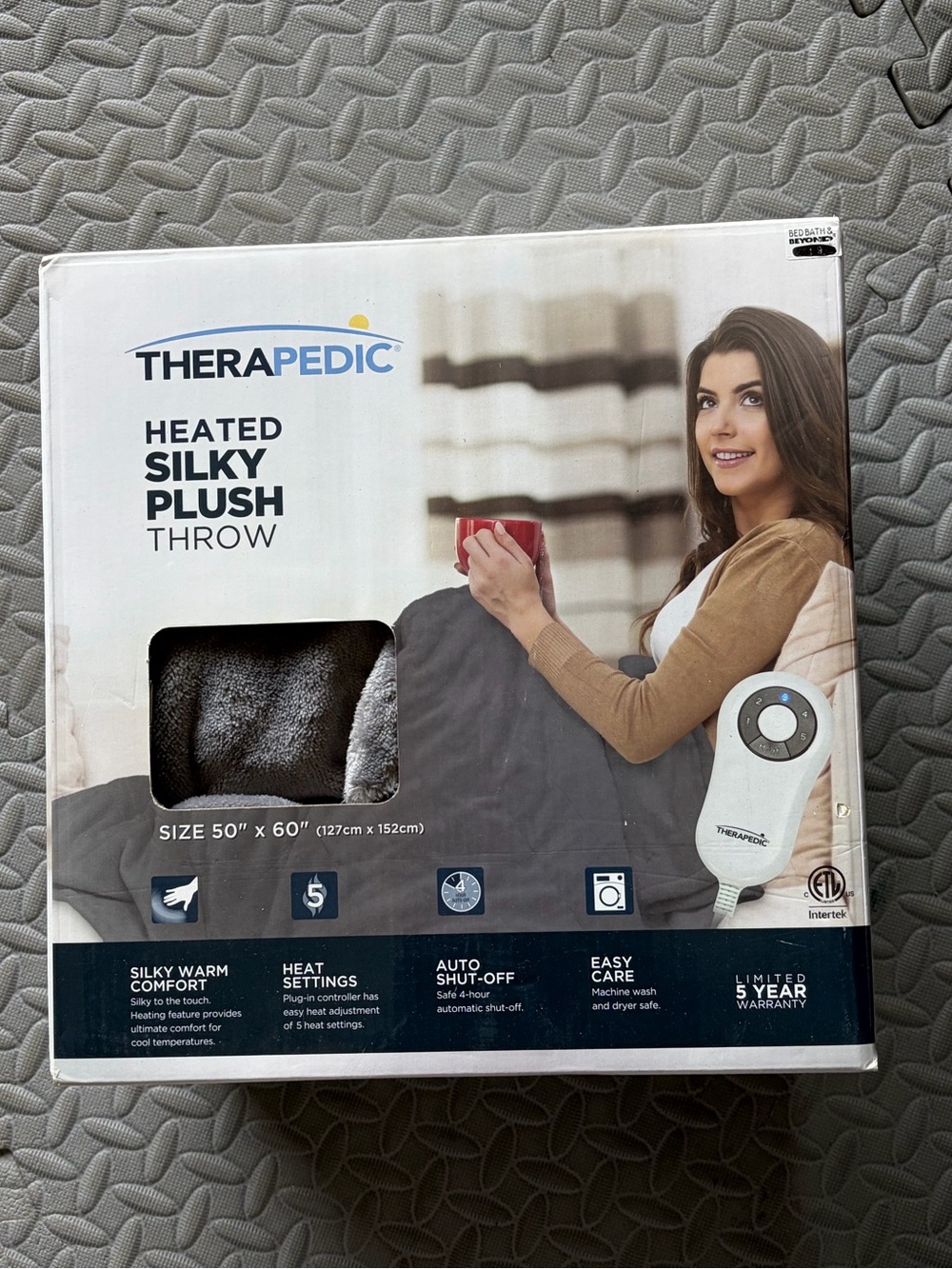 Therapedic Heated Silky Plush Throw - Gray